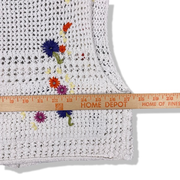 Free People Knit Crochet Crop Button Up Top Womens M White Boho Cottagecore - Picture 6 of 8
